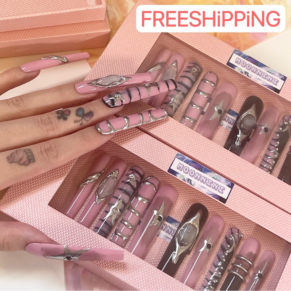 MOONNiNi handmade XL press on nails w/toolkit